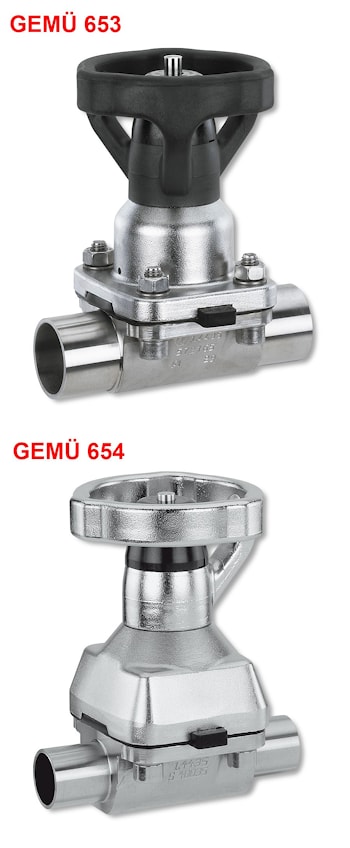 Асептический мембранный клапан GEMU 653, 654 с ручным управлением  